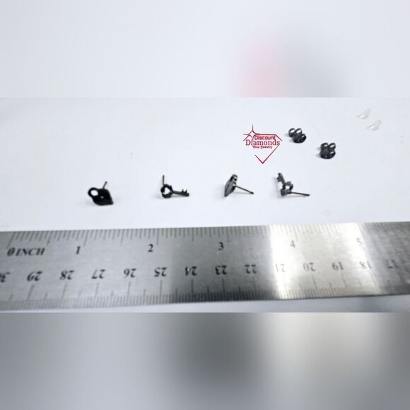 Black Titanium Lock and Key Stud Pushback Earrings. - Picture 12 of 14